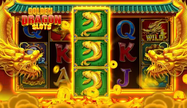 Golden Dragon pokie gameplay – 5 reels with stacked dragon wilds
